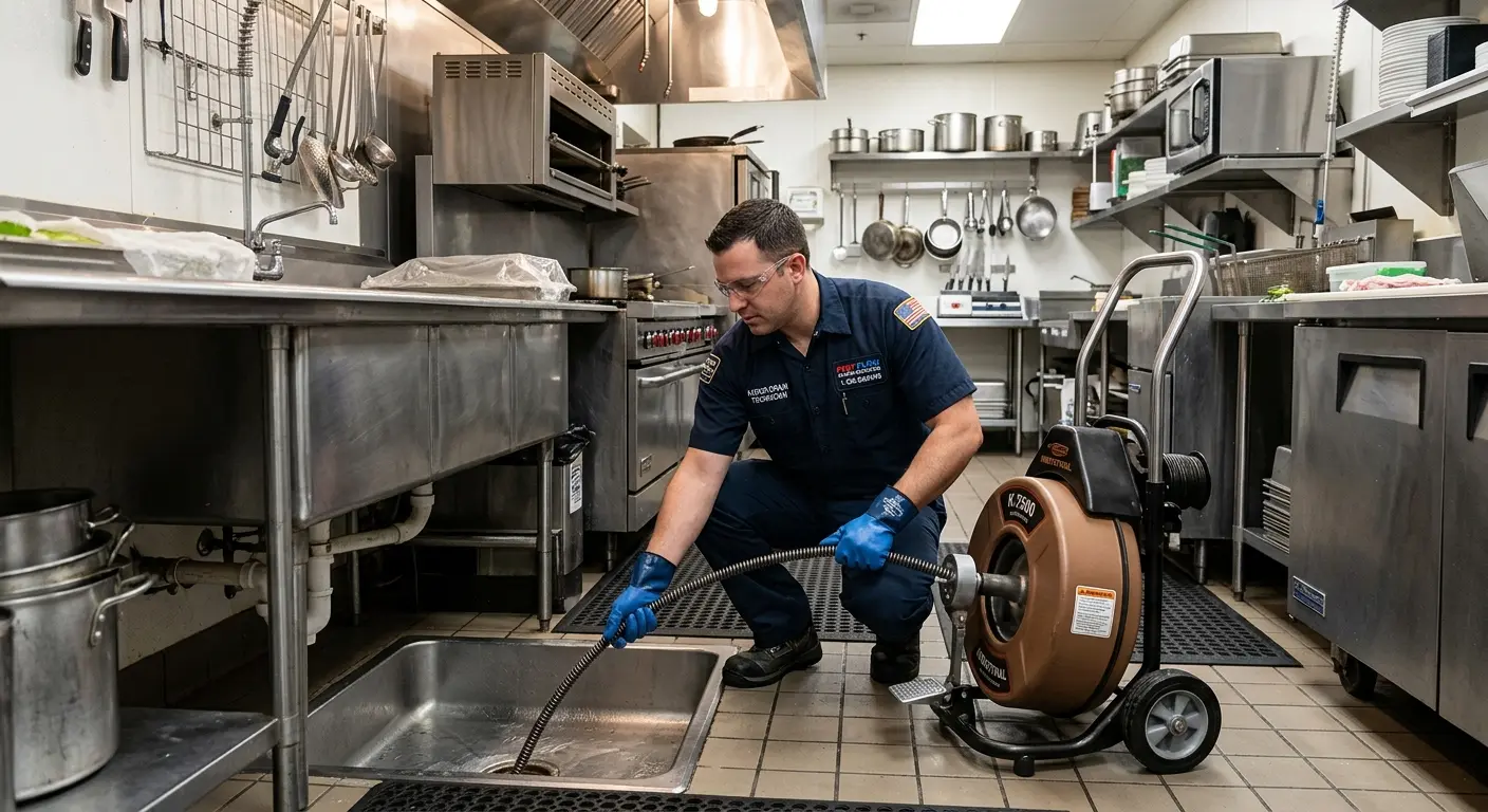 Commercial drain cleaning service in a restaurant kitchen in Security-Widefield