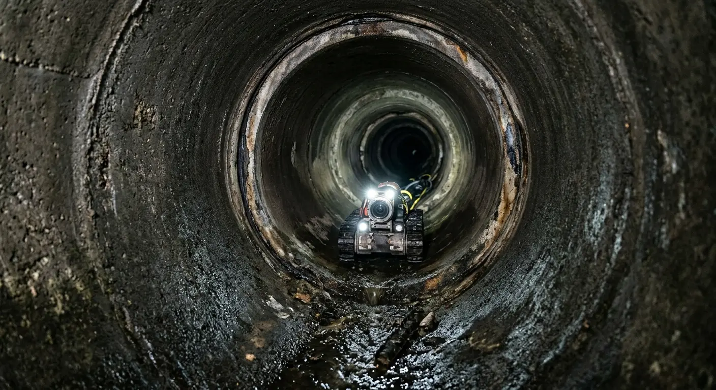 Robotic sewer camera inspecting pipe interior for Sewer Line Repair in Security-Widefield