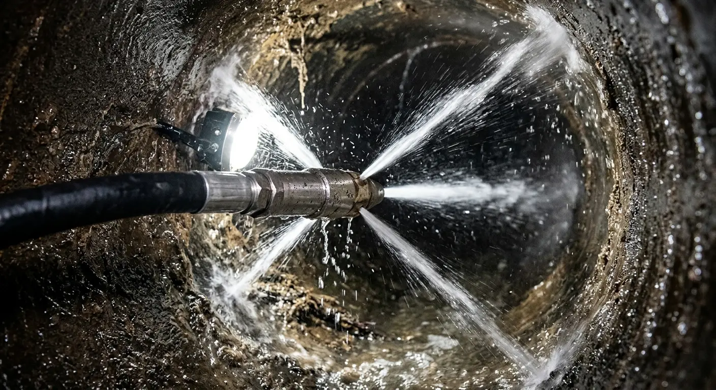 High-pressure hydro jetting nozzle cleaning sewer pipe for Trenchless Sewer Repair in Security-Widefield